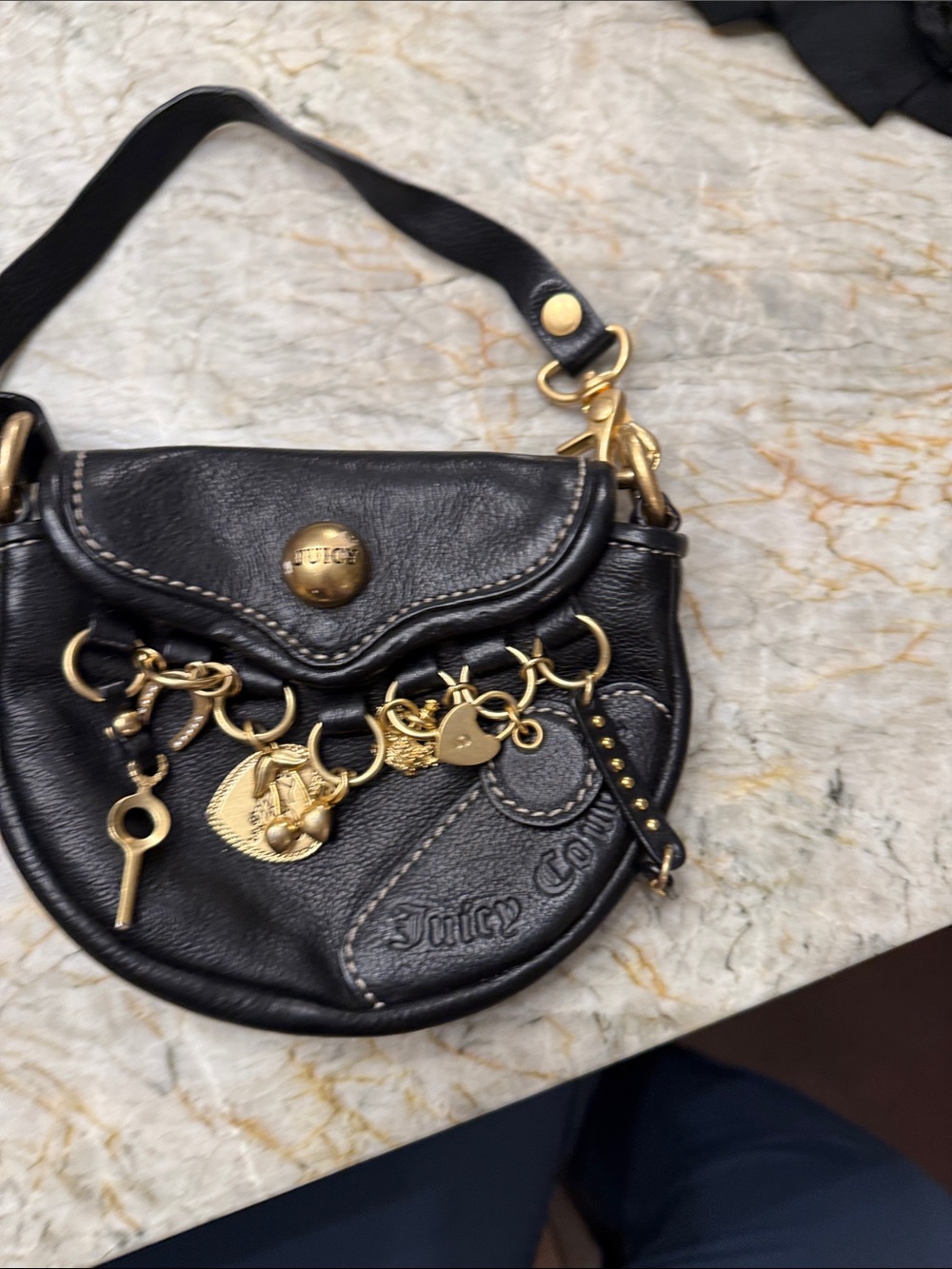 Juicy Couture Black Leather Mini Charm Shoulder Bag